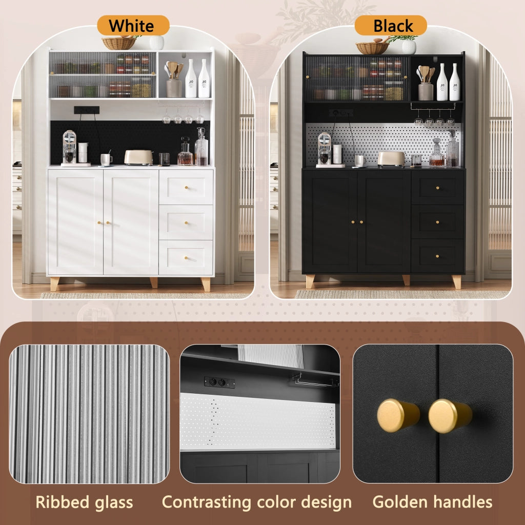 Credenza alta da cucina con 2 ante; 3 cassetti; ripiani regolabili; prese e portabicchieri; in MDF; 120 x 40 x 184 cm; nero