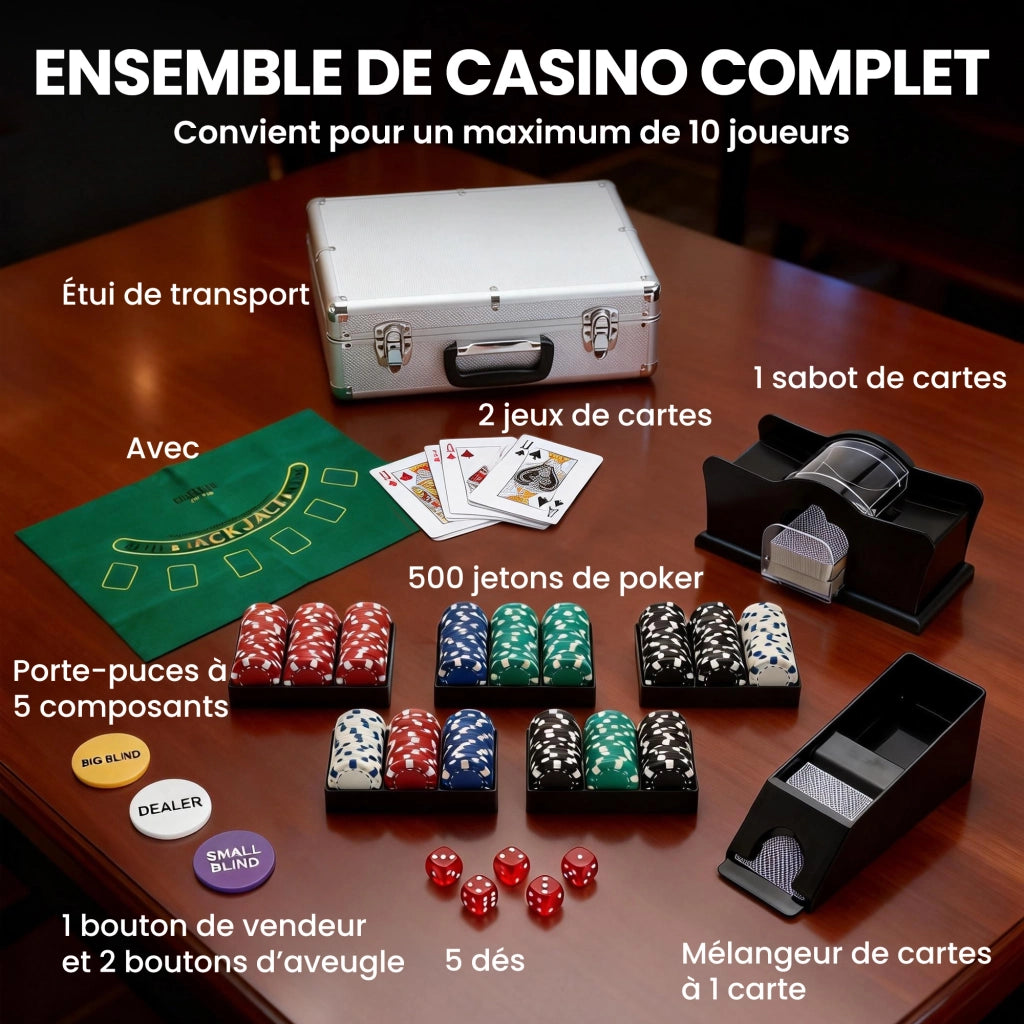 Set Poker 500 Fiches ¨C Xylo ¨C Custodia ABS con Carte, Dadi, Dealer, Tappeto