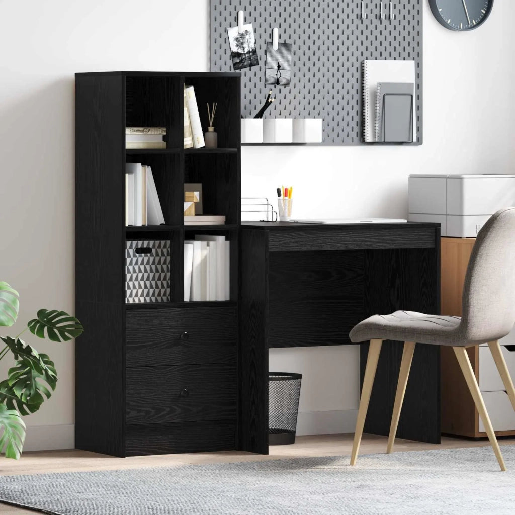 Scrivania con cassetto con lo scaffale 2 pcs Rovere Nero 3337346