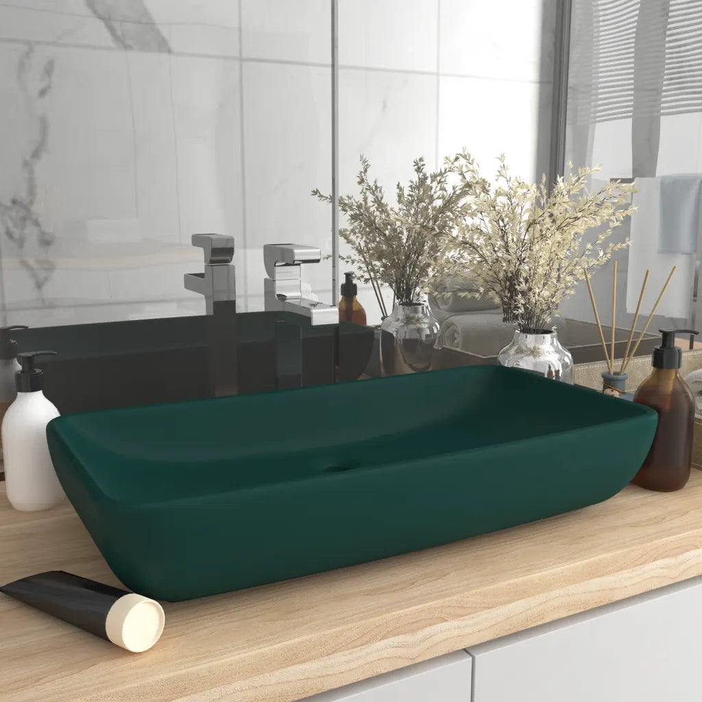 Lavabo-Lavandino-Lavello Lusso Rettangolare Verde Scuro Opaco 71x38 cm Ceramica