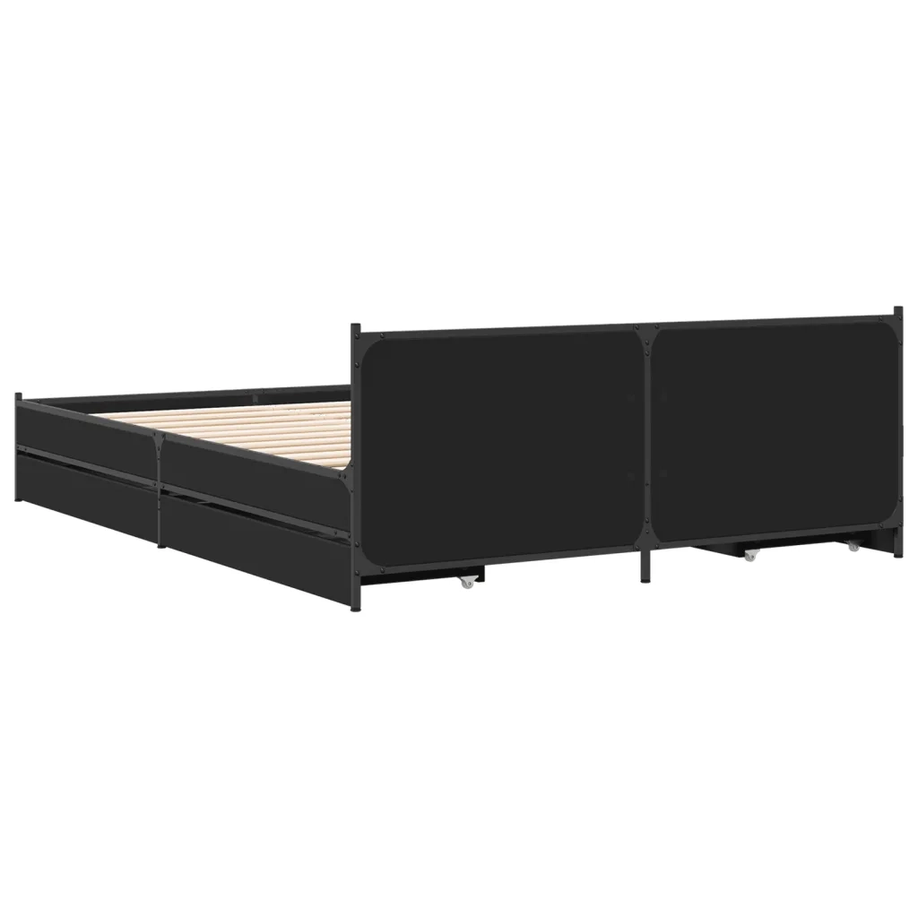 Giroletto con Cassetti-Struttura Letto con contenitore Nero 135x190 cm in Legno Multistrato 220599