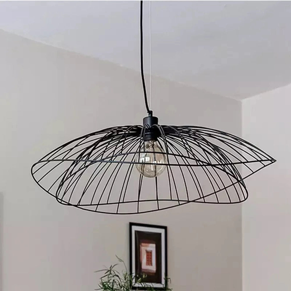 Lampadario a sospensione moderno con fasce in metallo ferro intrecciate che cambia 3 forme design Nero