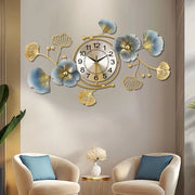 Oro grande orologio da parete, 83x48cm orologio da parete silenzioso moderno, decorazione creativa Ginkgo Biloba, decorazione d'arte silenziosa per soggiorno camera da letto cucina