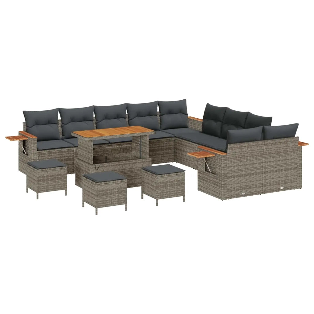 Set Divano da Giardino 14 pcs Grigio polyrattan