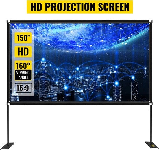 Schermo Proiettore da 150 Pollici - Incluso Tasca di Ripiegamento e Tasca di Carico - Qualità 4K Full HD - Nero