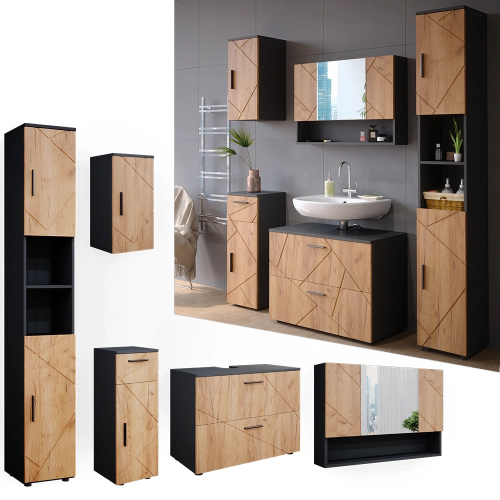 Vicco Set mobili bagno Quercia dorata/antracite 5 parti
