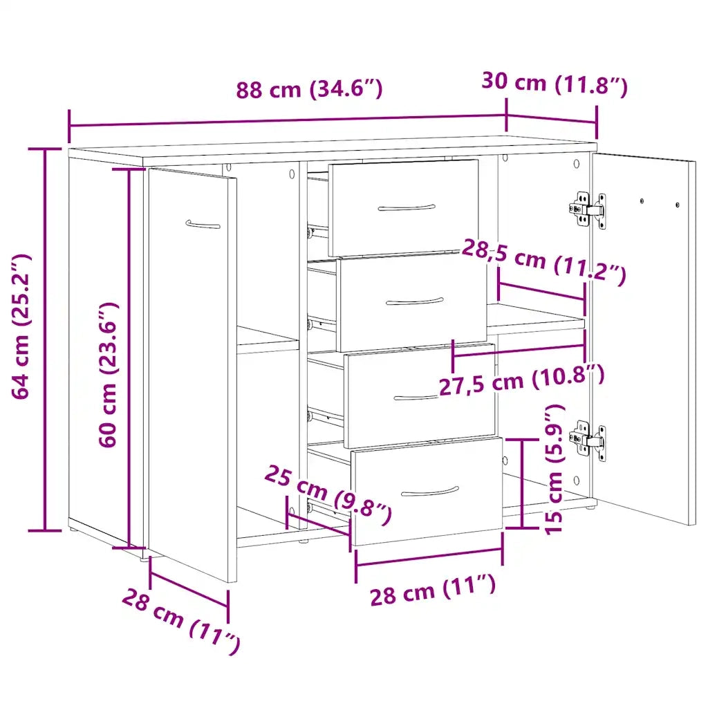 Credenza Legno Antico 88x30x64 cm in Legno Multistrato 855892