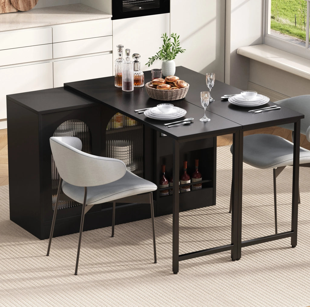 Tavolo bar allungabile 121.5x40x76.7 cm con piano girevole e spazio contenitivo in MDF nero