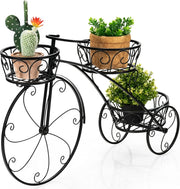 Porta Piante da Interno ed Esterno, Scaffale per Piante e Fiori a Forma di Triciclo con 3 Cesti Cavi, Porta Vasi da Salotto, Giardino e Balcone