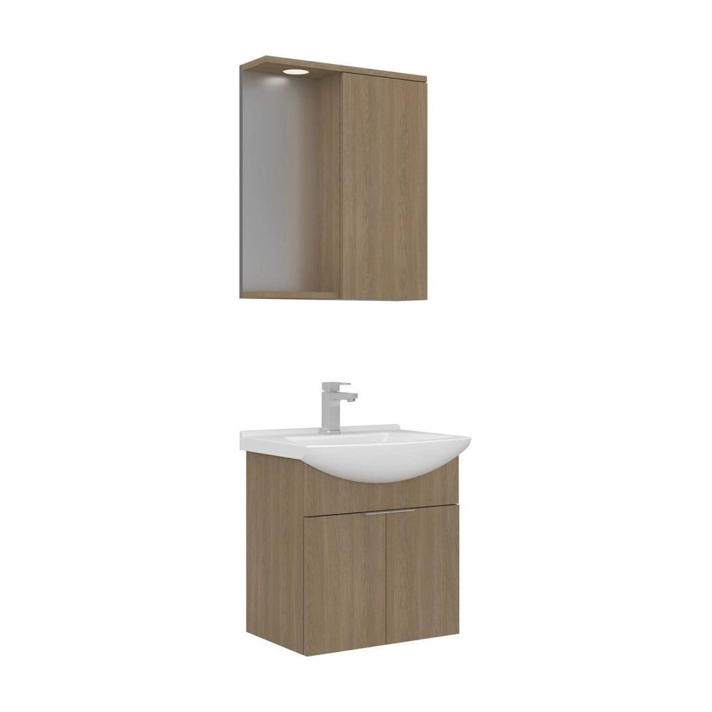 Set mobile lavabo con specchio (2 pezzi) "Purus 55" - 55 x 50 x 58 cm - Rovere