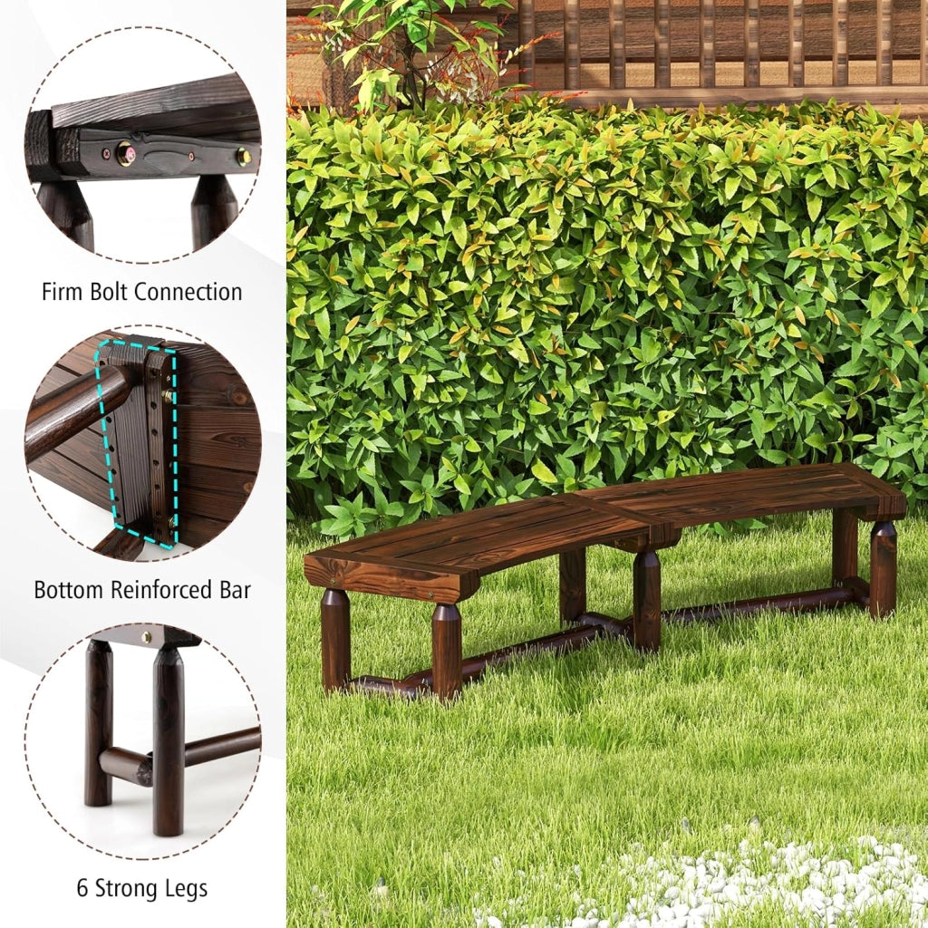 Panca da giardino resistente alle intemperie, in legno massiccio carbonizzato, portata fino a 325 kg, curva, 139 x 36 x 41 cm, QS44623DE