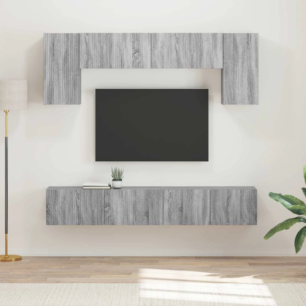 Set mobile TV 4 pz-Credenza per TV Grigio Sonoma Legno multistrato 421775