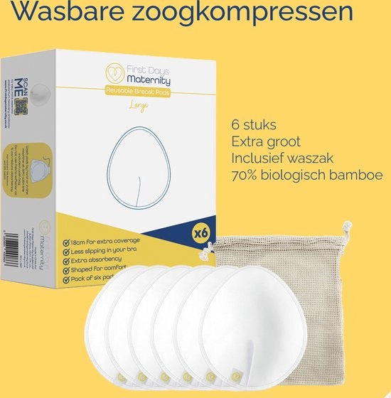 Zoogkompressen in bambù e cotone biologico 70/30 - 6 pezzi - 

Nota: ho rimosso il nome del marchio "First Days Maternity" e mantenuto il modello e le specifiche tecniche.