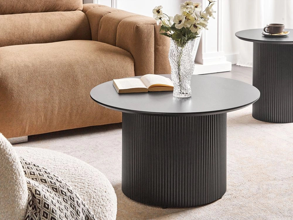 Tavolino da caffè Piano in MDF nero Base in metallo ø 50 cm Design moderno Soggiorno