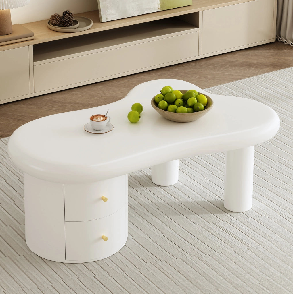 Tavolino da salotto bianco MDF con 2 cassetti