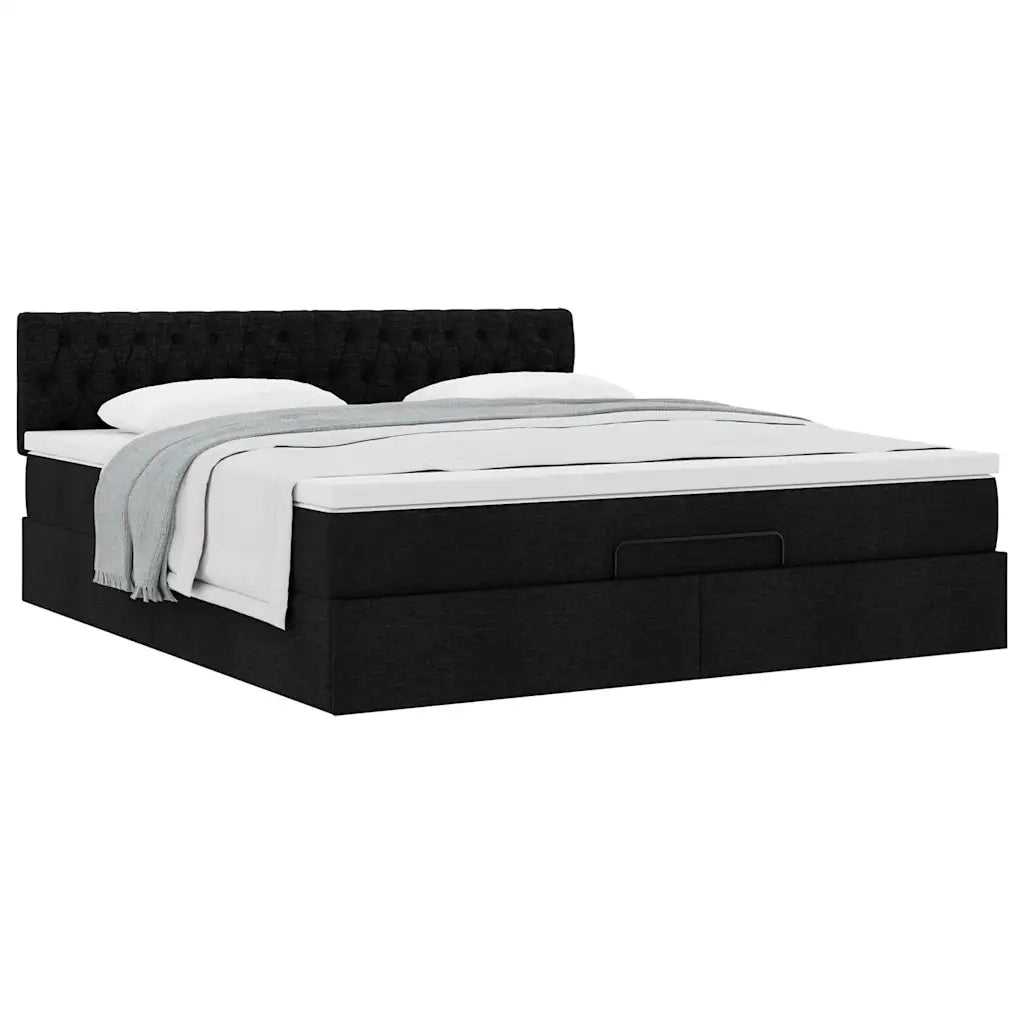 Struttura Letto Pouf con Materasso Nero 160x200 cm in Tessuto 3311555