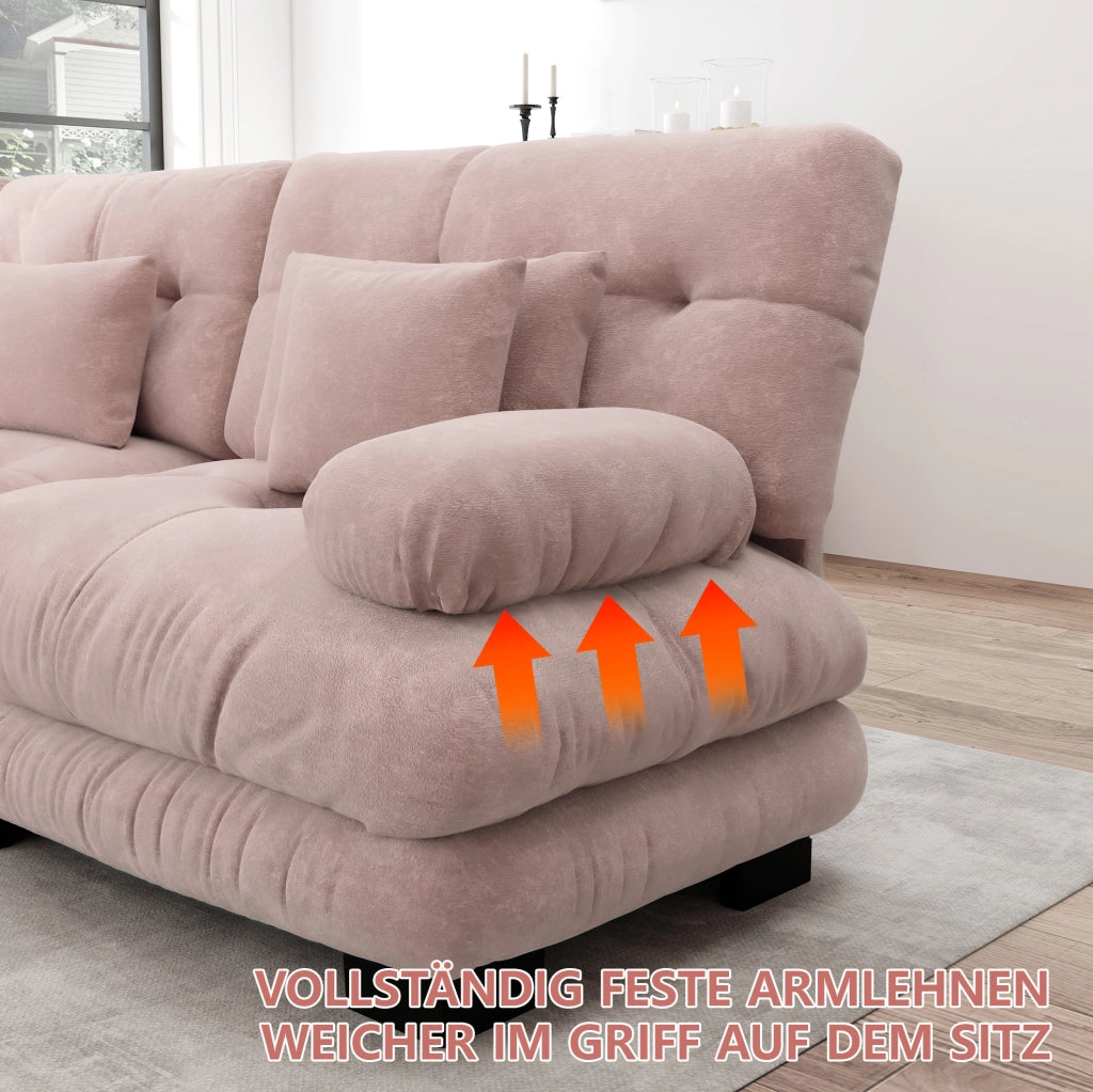 Divano modulare 3 posti con seduta profonda in chenille vintage rosa