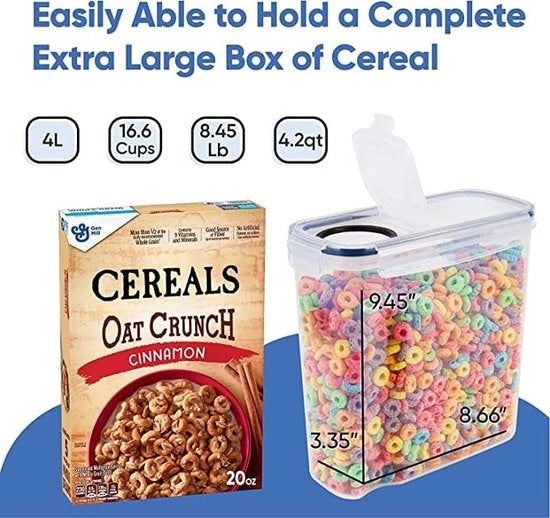 Scatola di conservazione, contenitore per pranzo, 8 etichette, set di cucchiai e pennarelli, contenitore per farina, scatola di plastica BPA libera (4 l)