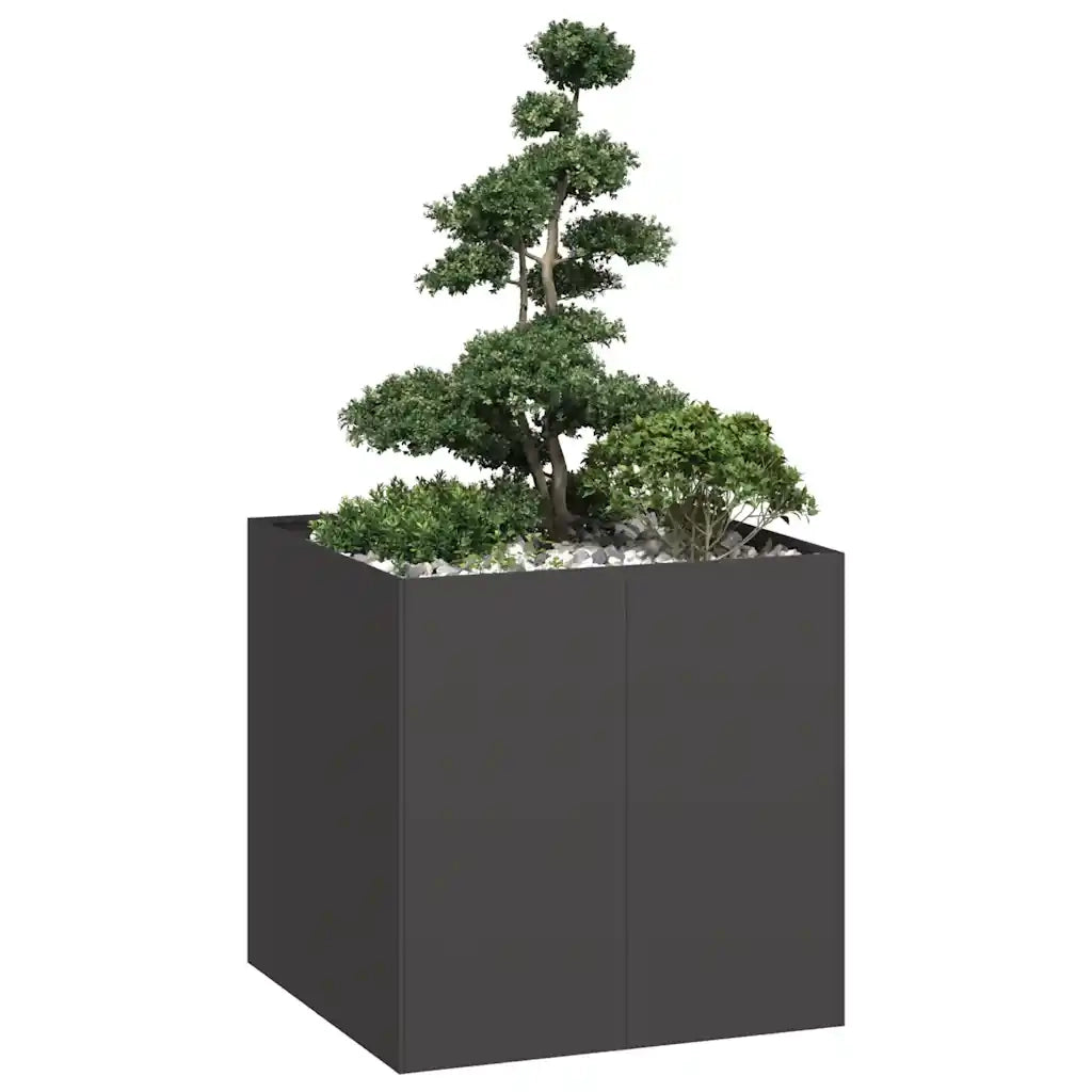 Fioriera-Vaso da Esterno-Contenitore per Piante Nera 80x80x80 cm in Acciaio