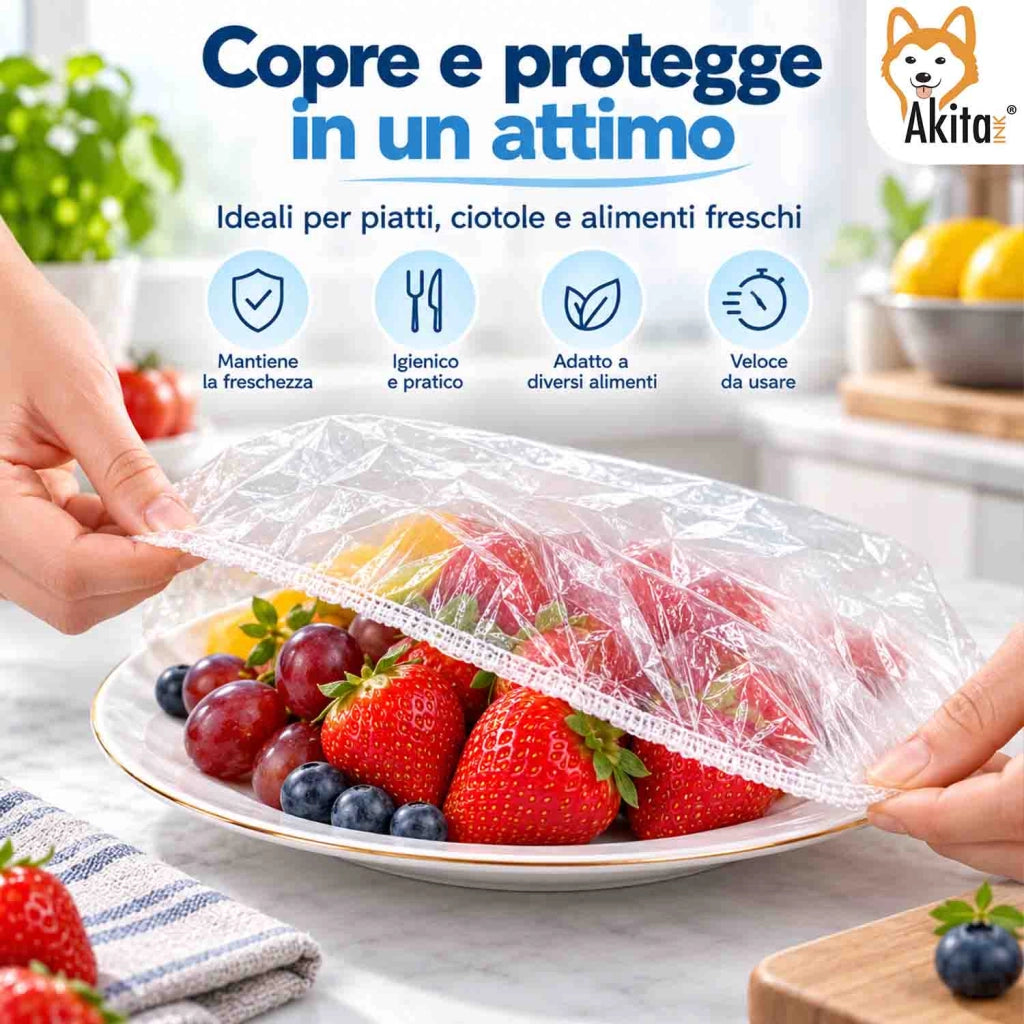 Akitaink Cuffie Copri Alimenti Elastiche Trasparenti 100 Pezzi