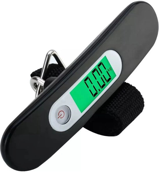 Scala Digitale Portatile con Design Appeso a Parete - Display LCD con Illuminazione - Fino a 50kg di Capacità di Misura - Ideale per Viaggiatori (Nero)
