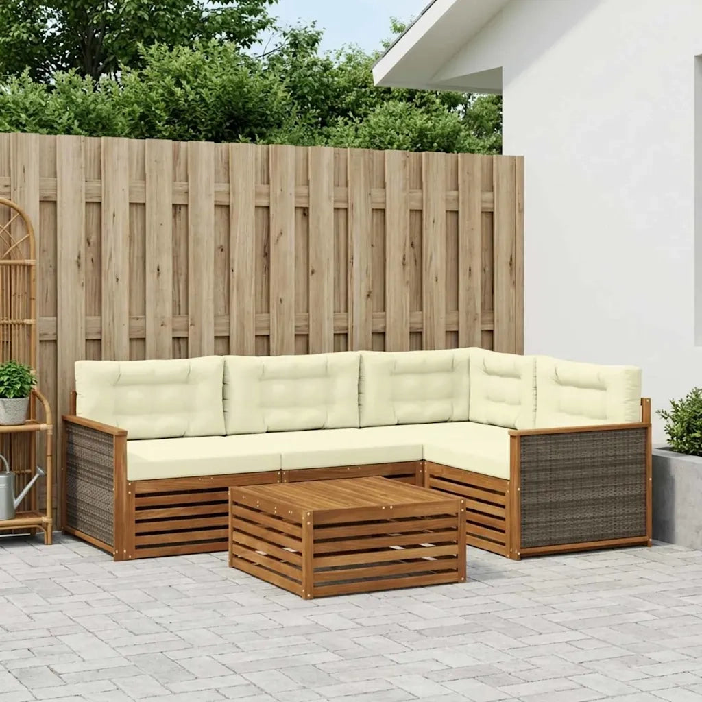 Set di divani da esterno con cuscino 5 pcs Naturale e Crema