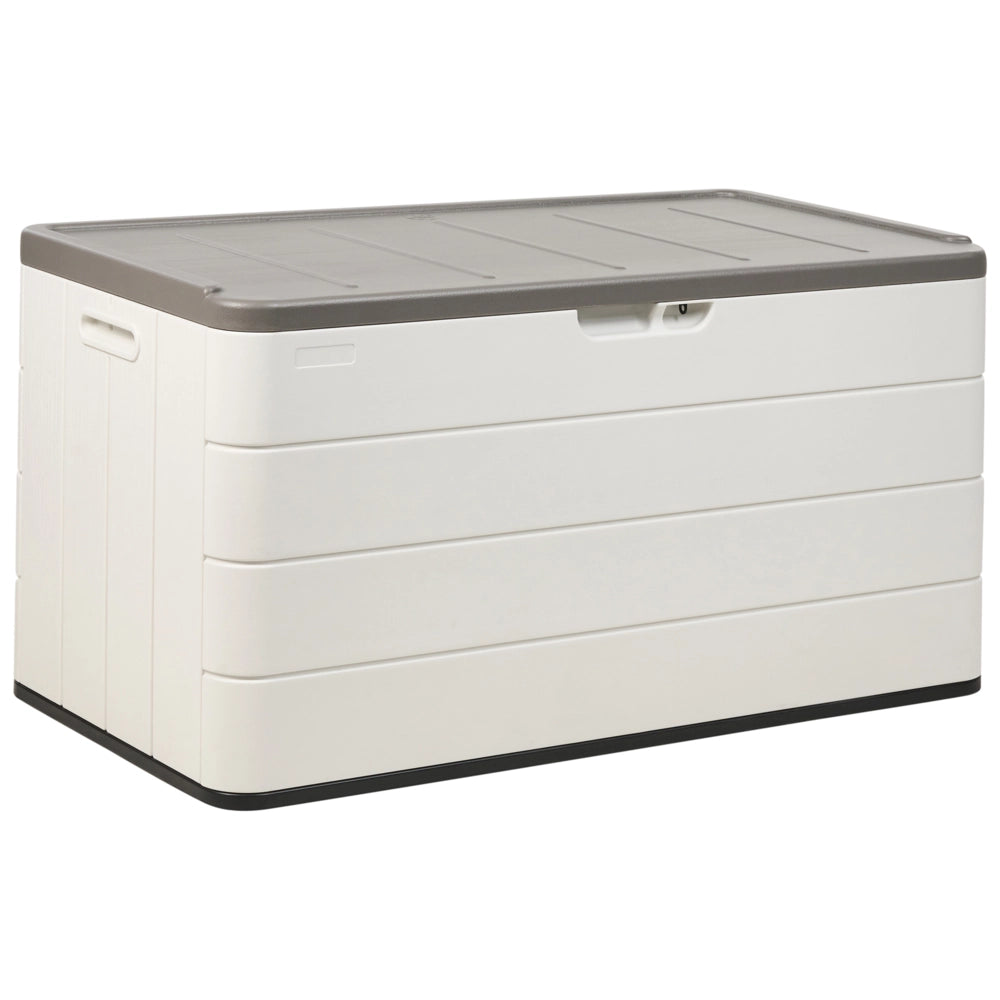 Panca da giardino in plastica bianco per esterni 116 x 60 cm con maniglie e rotelle Cassetta porta attrezzi da esterno