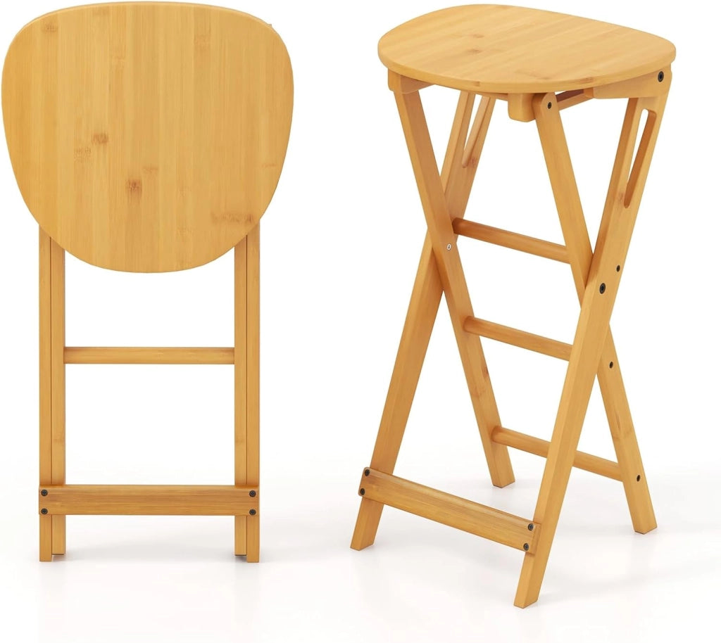 Sgabello da Bar Pieghevole in Bambù con Poggiapiedi Ergonomico, Set di 2 Sedie Confortevole Per Bar,Soggiorno, Sala da Pranzo, Bar, 36x33x61 cm (non Schienale)