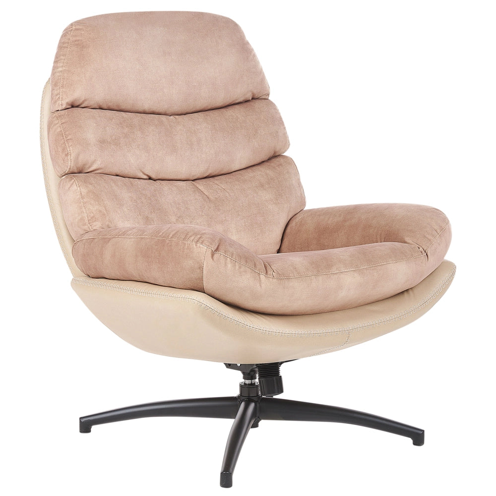 Poltrona girevole con poggiapiedi Velluto beige Base singola Seduta imbottita