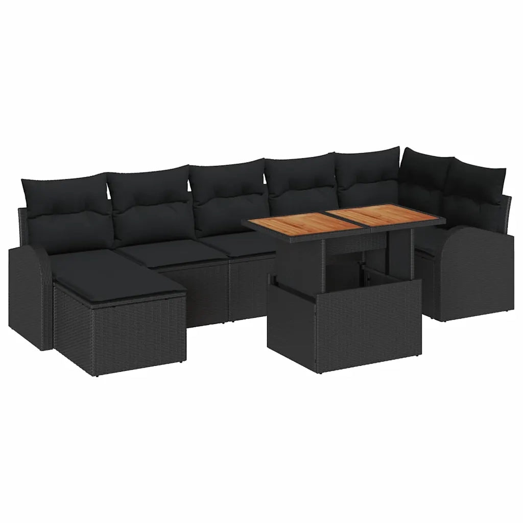 Set Divano da Giardino con archiviazione 8 pcs Nero Poly Rattan