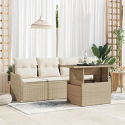 Set Divano da Giardino con cuscino 5 pcs Beige Poly Rattan