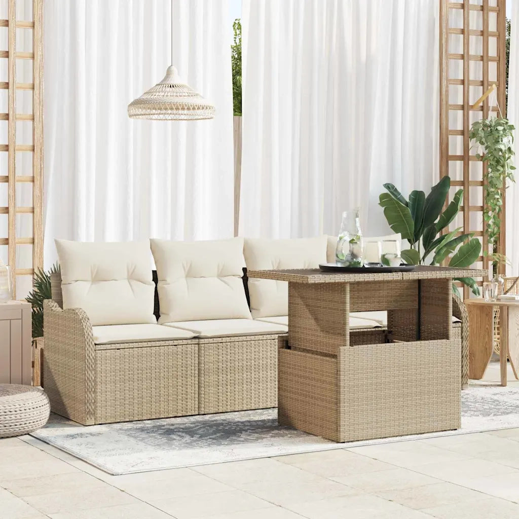 Set Divano da Giardino con cuscino 5 pcs Beige Poly Rattan