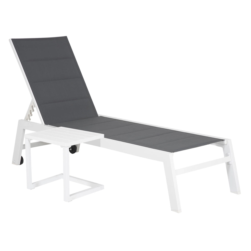 Set di lettino eTavolino BARBADOS in textilene grigio - alluminio bianco