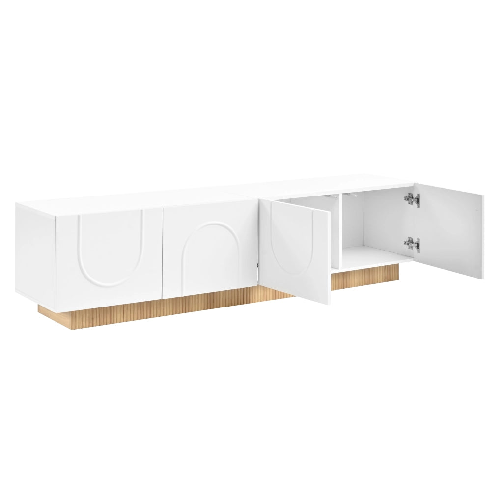 Mobile TV con 4 ante e 2 passacavi - per soggiorno - 170×38×42 cm - bianco