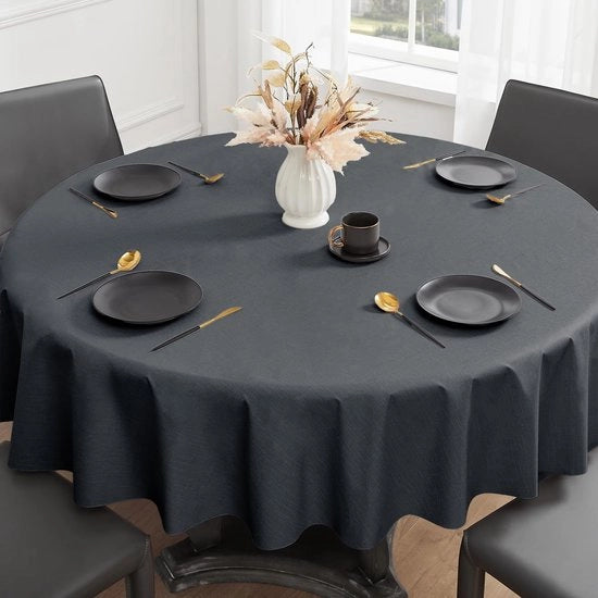 Tappetino per tavolo in PVC, circa 100 cm, colore grigio scuro, impermeabile, lavabile, idrorepellente, resistente all'usura, resistente alle macchie, per tavolo da giardino, tavolo da pranzo, giardino, balcone, salotto.