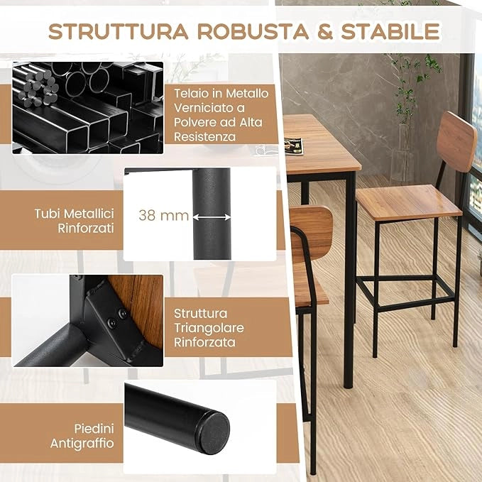 Set 5 Pezzi Tavolo da Pranzo, 1 Tavolo Rettangolare e 4 Sedie con Poggiapiedi, Set di Tavolo da Pranzo Salvaspazio per Casa Ristorante Bar (Noce)
