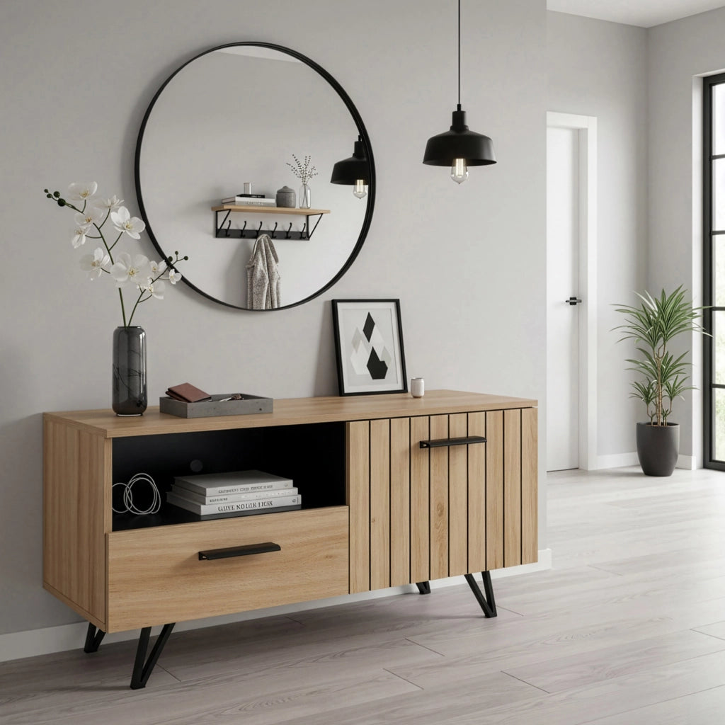 Mobile Porta TV Noppen ad Anta con Cassetto 100 x 38 x 49 cm - Effetto Rovere [en.casa]