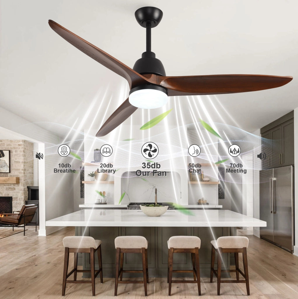 VENTILATORE da soffitto 132,08 cm LED dimmerabile Noce e Nero
