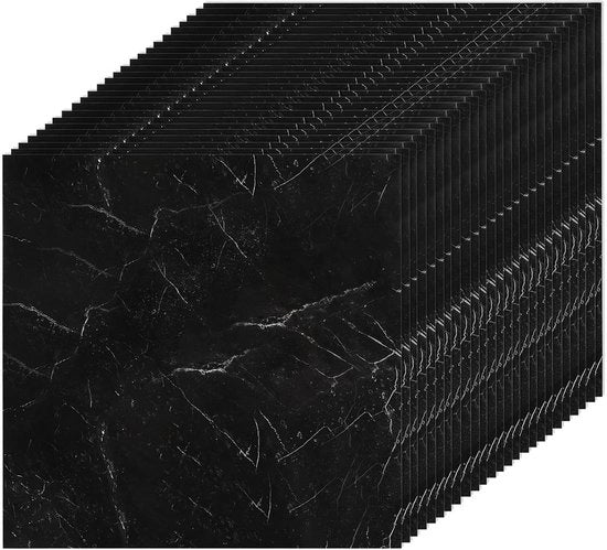 Tegoli da pavimento PVC autofissanti 30 x 30 cm - Nero marmo - Per cucina, soggiorno e bagno - 25 pezzi