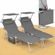 Set 2 Lettini Pieghevoli da Spiaggia Esterno Grigio Sdraio da Mare con Parasole