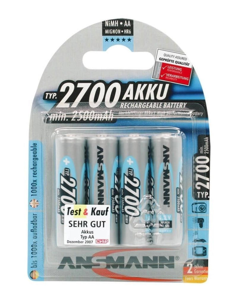Ansmann 5030842 Mignon AA Batteria ricaricabile 2700mAh NiMH confezione da 4 pezzi colore Argento