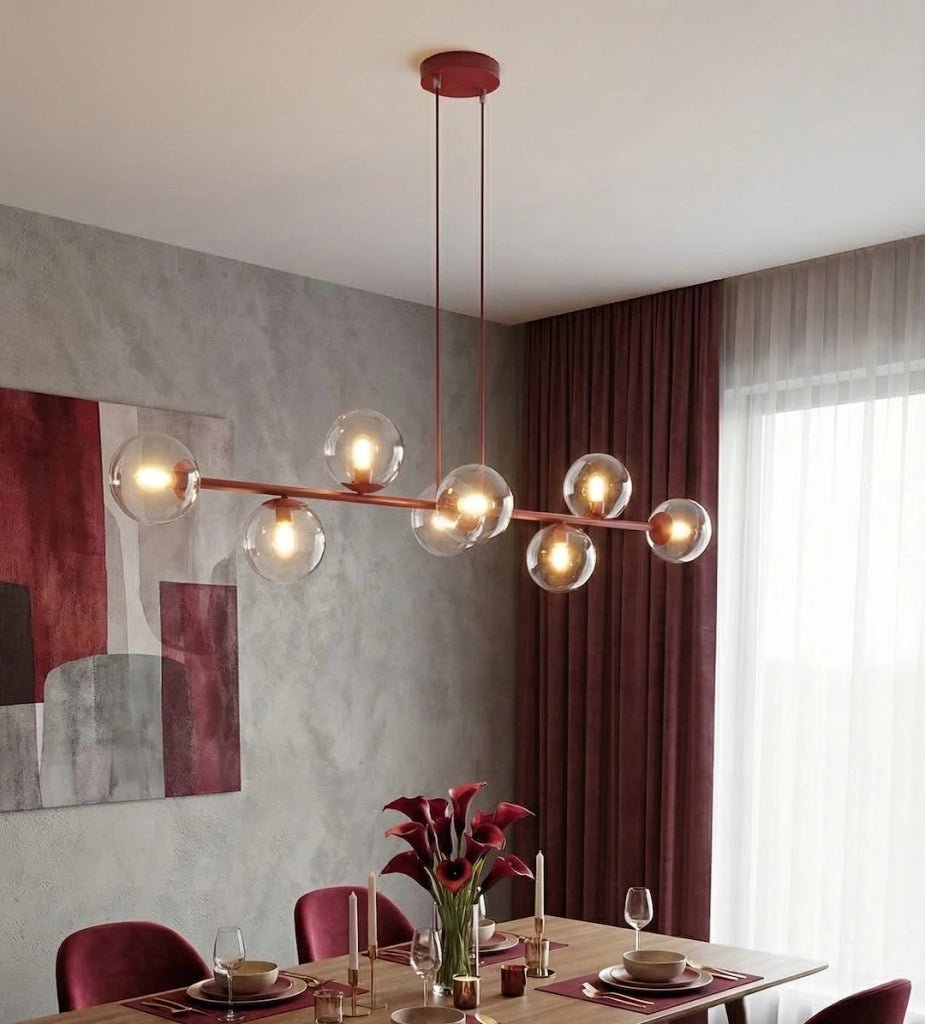 Lampada sospesa MAGNUS 8xE14 vetro bordeaux Emibig
