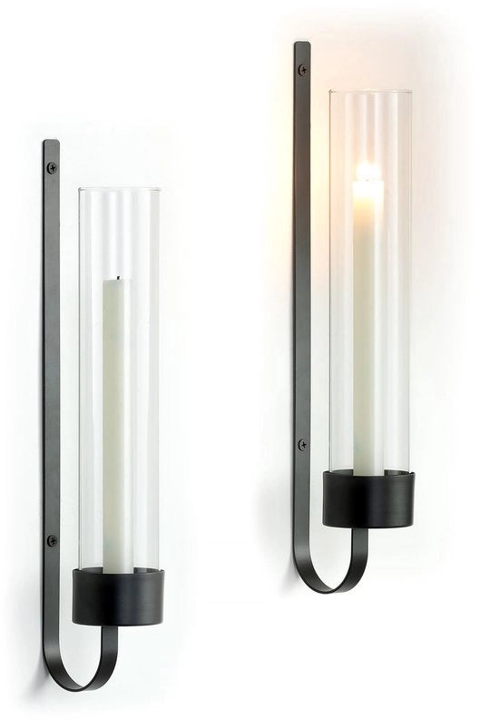 Set di candele per muro in metallo con cono per 2 candele moderne, supporto per candela con vetro per lampada da parete per soggiorno, sala da pranzo, camera da letto, bagno, esterno