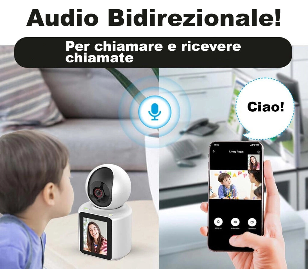 Telecamera IP WIFI con Videochiamata visione IR HD TF AUDIO DISPLAY LCD 2.8'' - c31 - ZENCOCCO