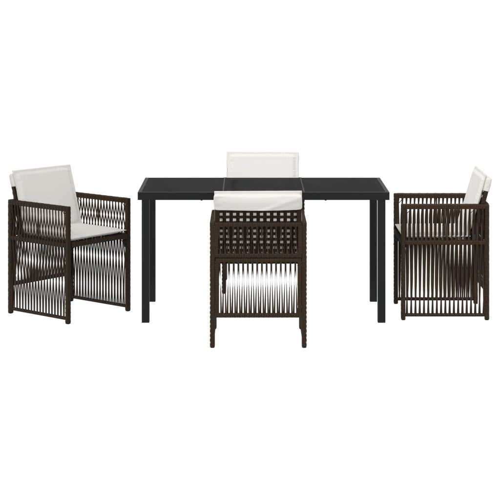 Set da Pranzo da Giardino  da 5 Pezzi con Cuscini Marrone Rattan Sintetico