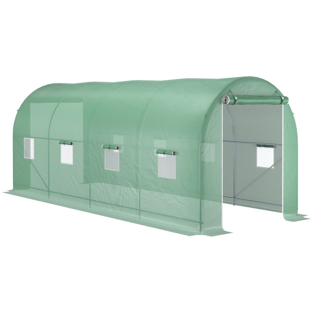 EasyComfort Serra a Tunnel da Giardino 5x2x2 m con 8 Finestre e Porta Avvolgibile, Verde
