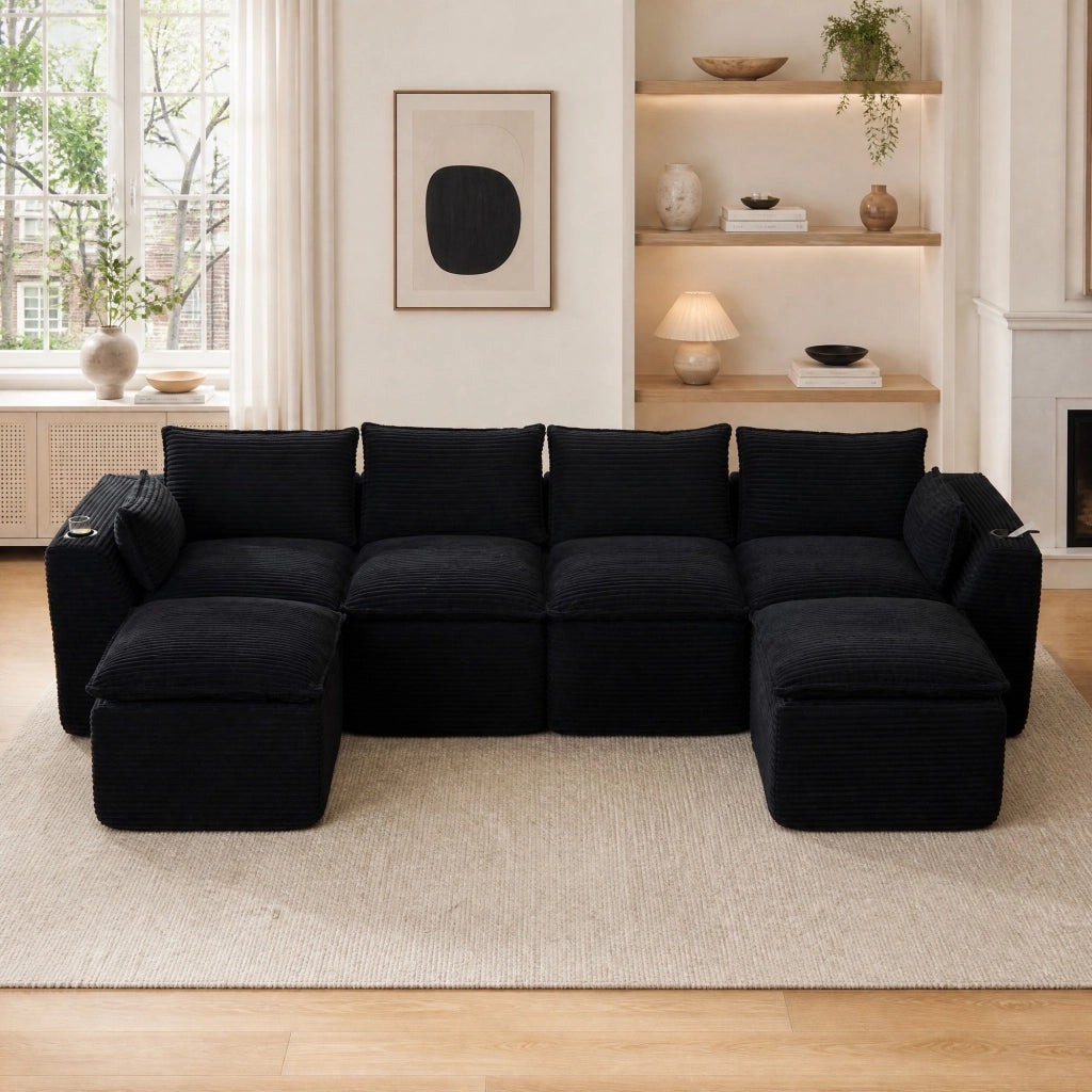 Divano modulare 322x161 cm in velluto a coste nero HOMVRA