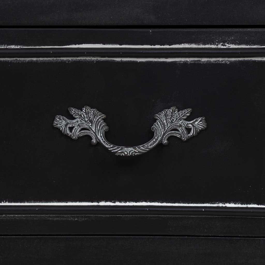 Comò in legno laccato nero invecchiato con 9 cassetti 120x51x84h cm