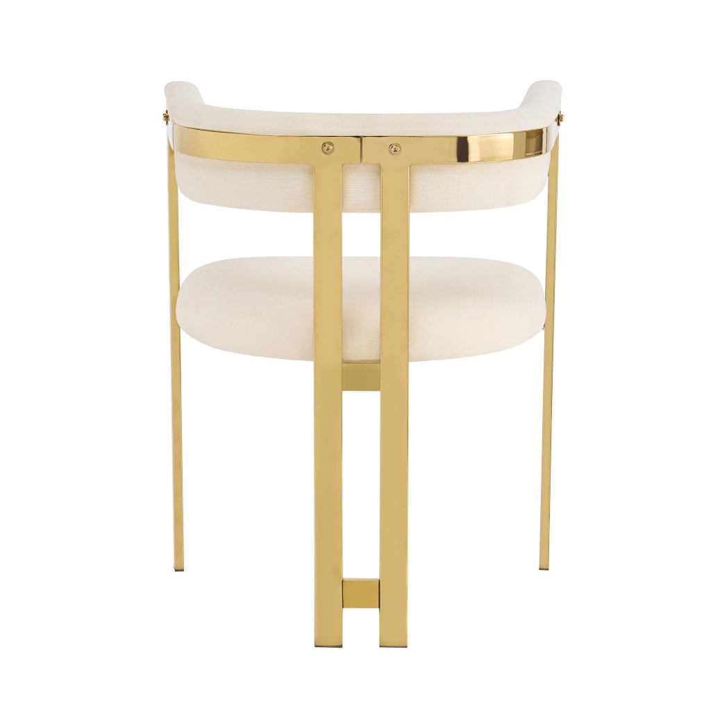 Sedia da Pranzo Set da 4 con Schienale Semicircolare e Seduta Imbottita in Ciniglia Beige e Oro