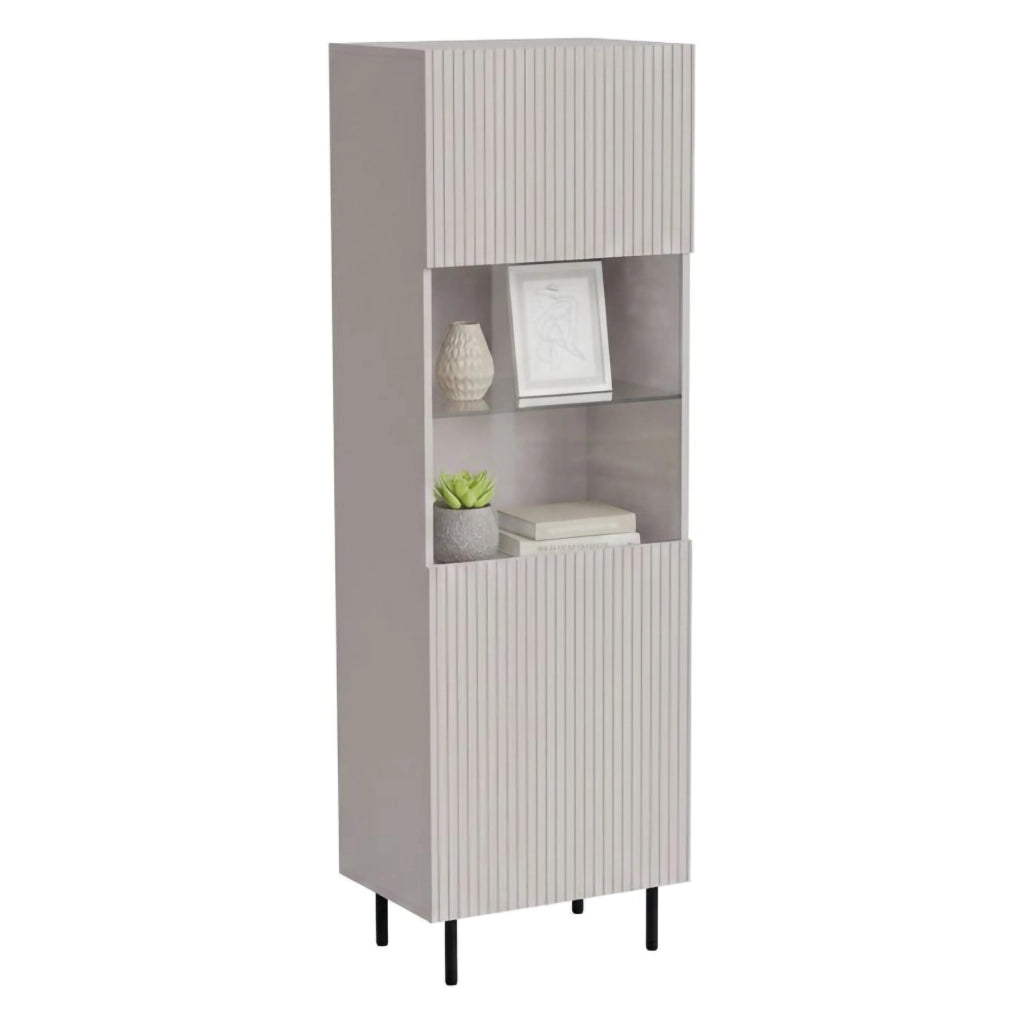 Vetrina Luzzana, Vetrinetta da soggiorno con anta e dettaglio in vetro, Rialzato da terra, 60x42 h183 cm, Beige